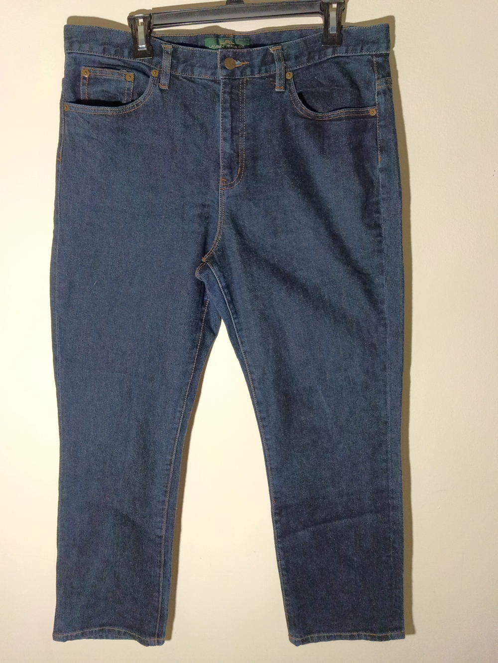 Ralph Lauren Dark Blue Denim Jeans with Brown Leather Patch